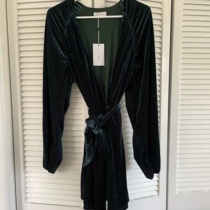 Lovers+friends emerald green velvet wrap dress